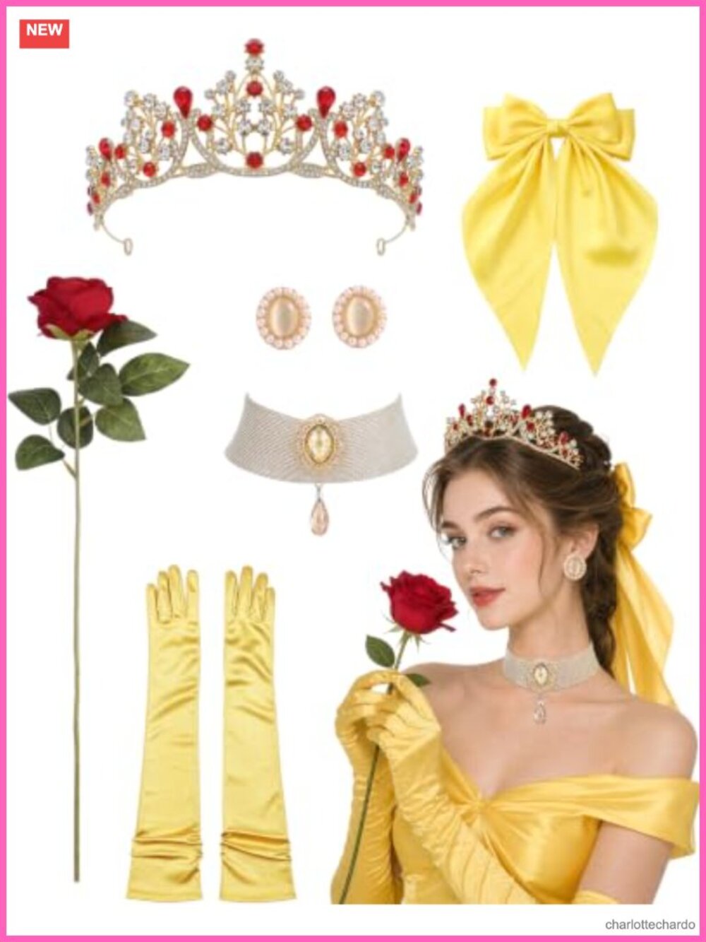 6 Pc Princess Dress Up Accessory Set Satin Gloves Tiara Cosplay Party